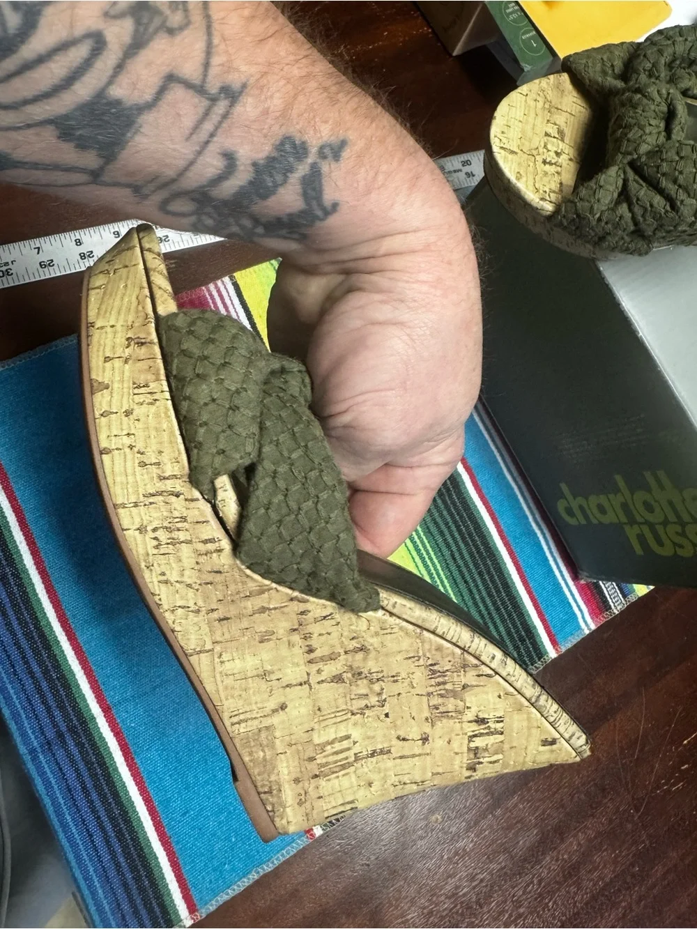 Charlotte Russe Olive Braided Cork Wedge Slides